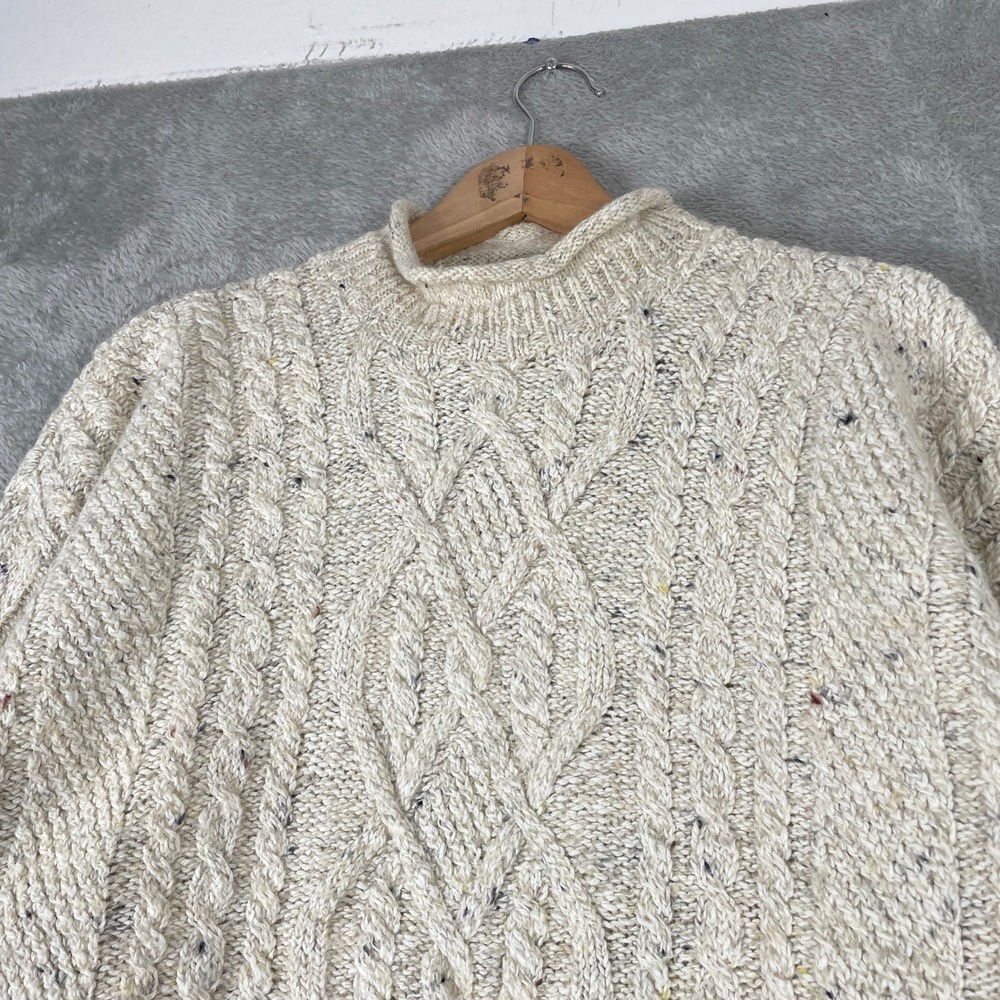 Structure Cable Knit Sweater Womens Large Cream Wool Blend Mock Neck Vintage - Picture 3 of 8
